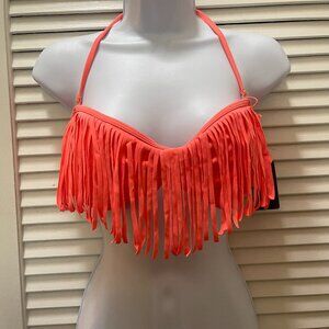 GUESS Fringe Bandeau Bikini Top Coral NWT Size L Made in USA
